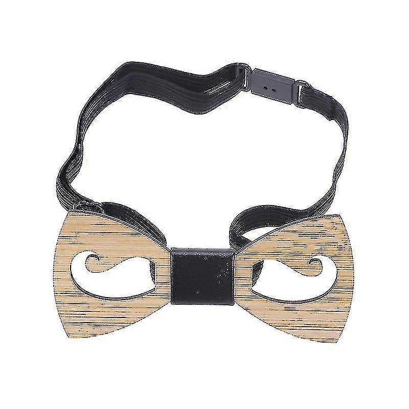 木製ボウタイハンドクラフトパターン蝶結びクリエイティブくり抜く口ひげの形クラバットパーティー