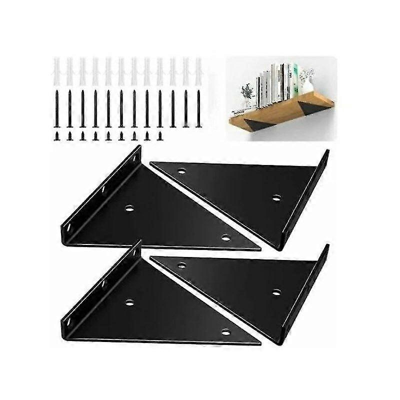 Set of 4 Heavy Duty Iron Wall Mount Brackets with Screws, Invisible Right Angle Wall Shelf Bracket with Large Capacity, Black