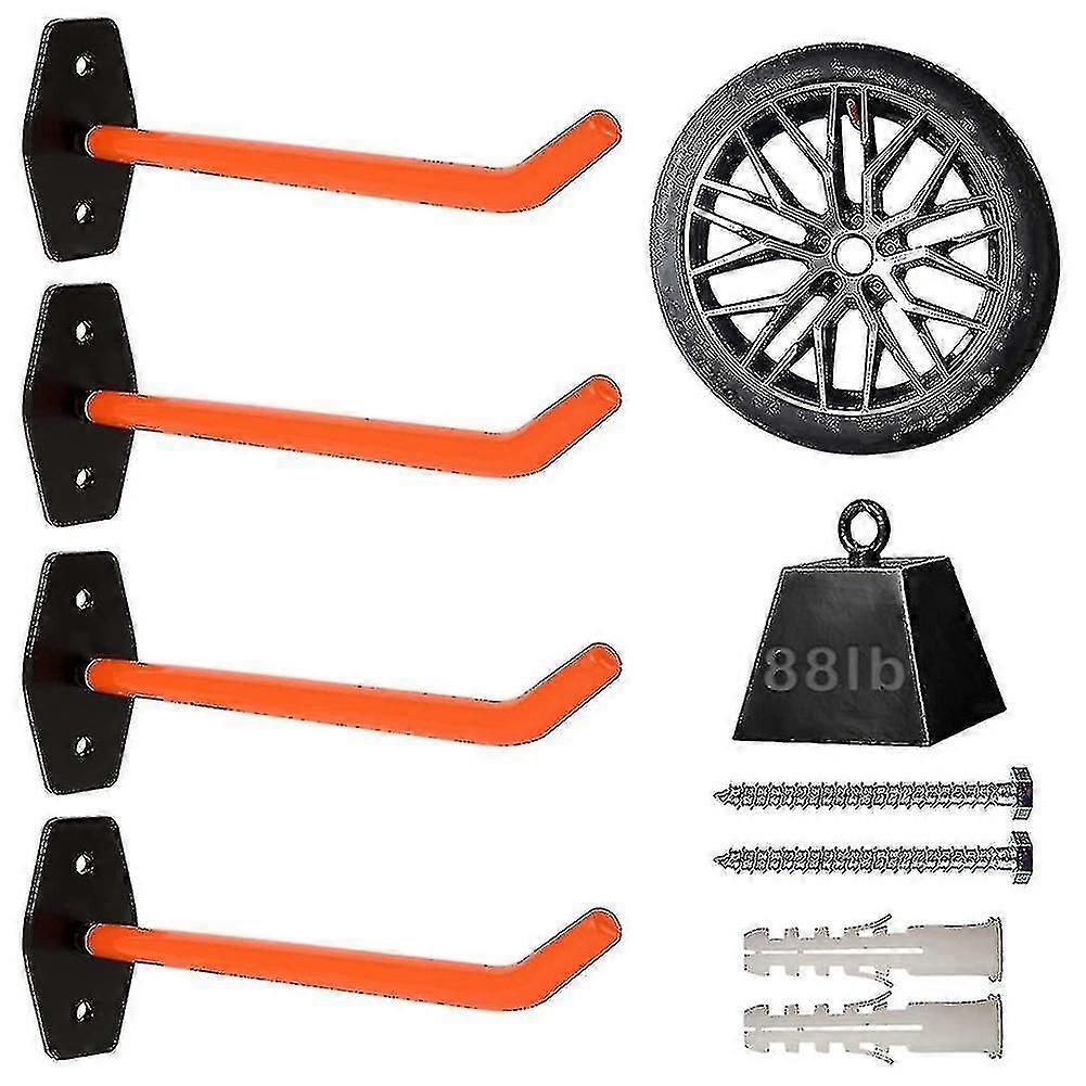 4 Pcs Garage Hooks Heavy Duty Wall Mount,tire Storage System With Anti-slip Coating,hang Heavy Tool
