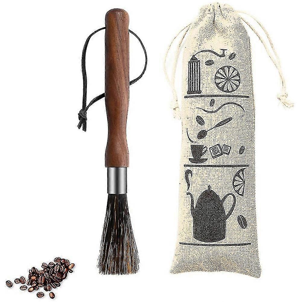 Coffee Grinder Brush, Portable Coffee Machine Wood Handle Cleaning