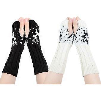 Winter Fingerless Gloves - Women Arm Warmer Gloves Knit Crochet Wrist Gloves Thumb Hole Gloves Half Knitted Warm Weave GlovesWhite+Black