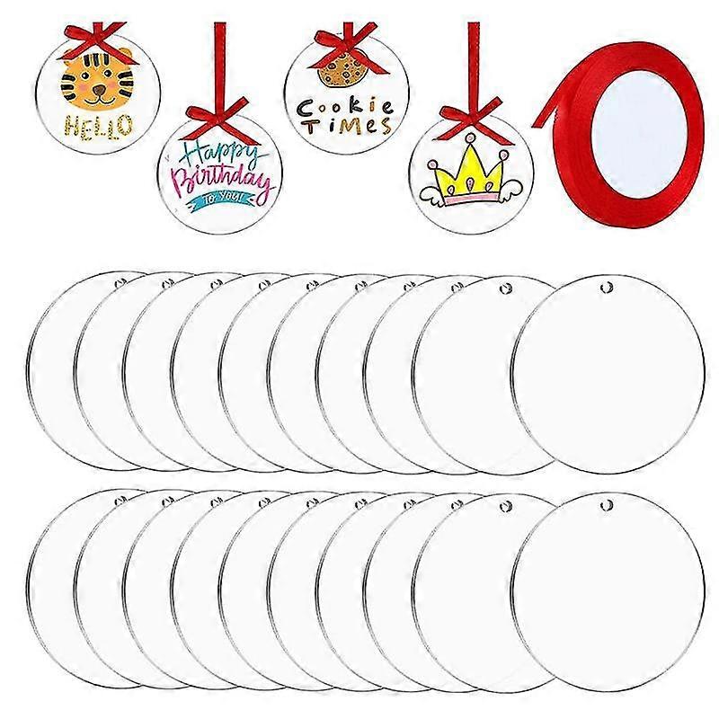 20 Pieces Acrylic Clear Blanks Transparent Tag Discs Blanks For Keychain Decoration With Ribbon (4