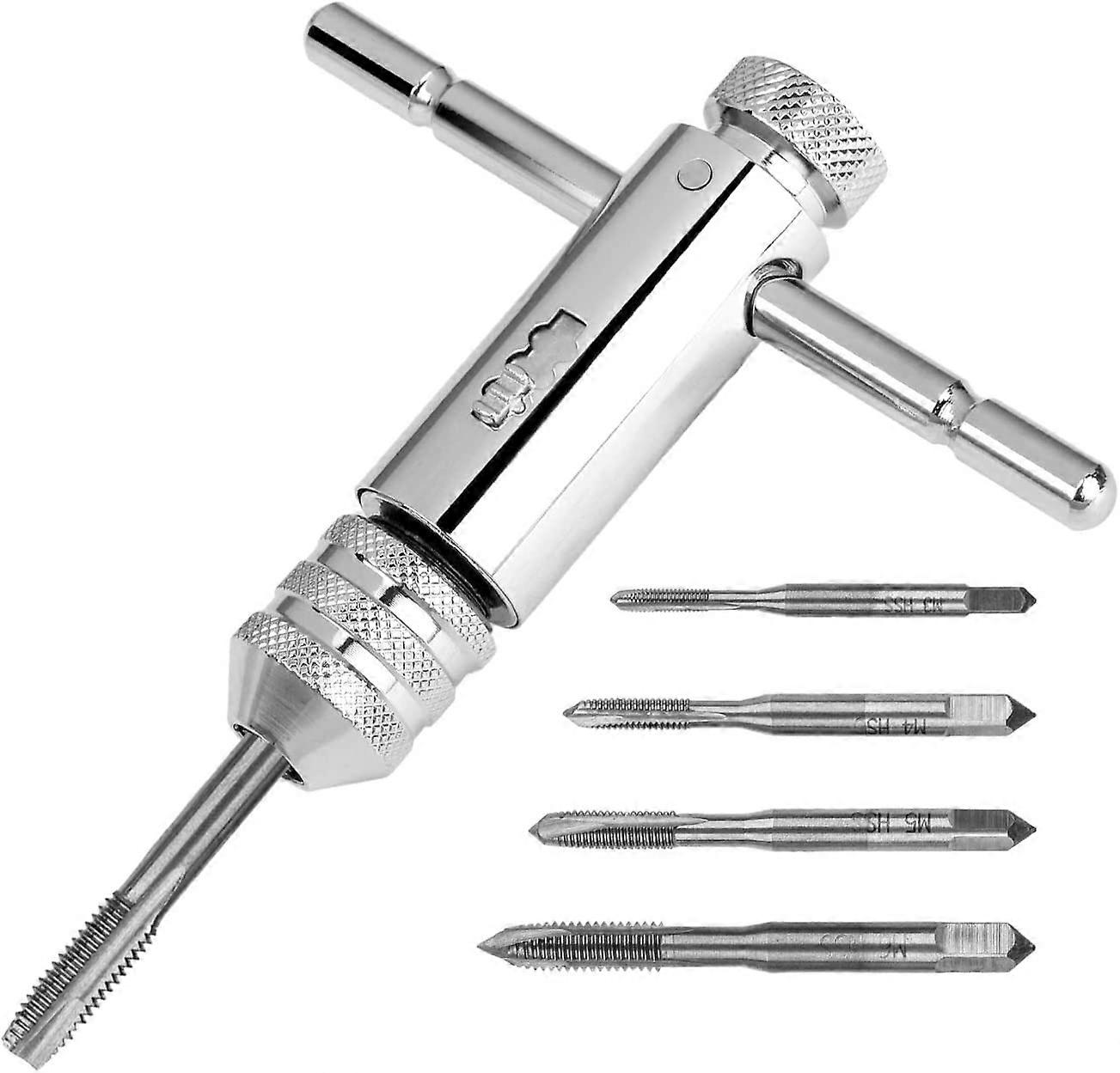 T-shaped ratchet tap wrench with 5PC thread tap