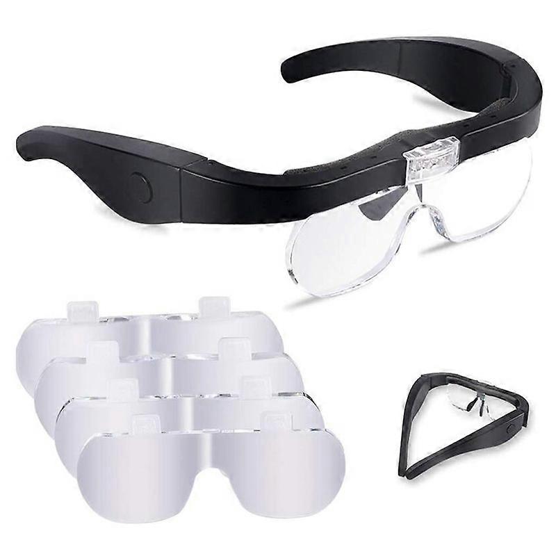 Magnifying Glasses with 2 LEDs, Magnifying Front Headset Hands-Free Magnifying Glasses with 4 Detachable Lenses for Reading, Jeweller, Sewing, and DIY