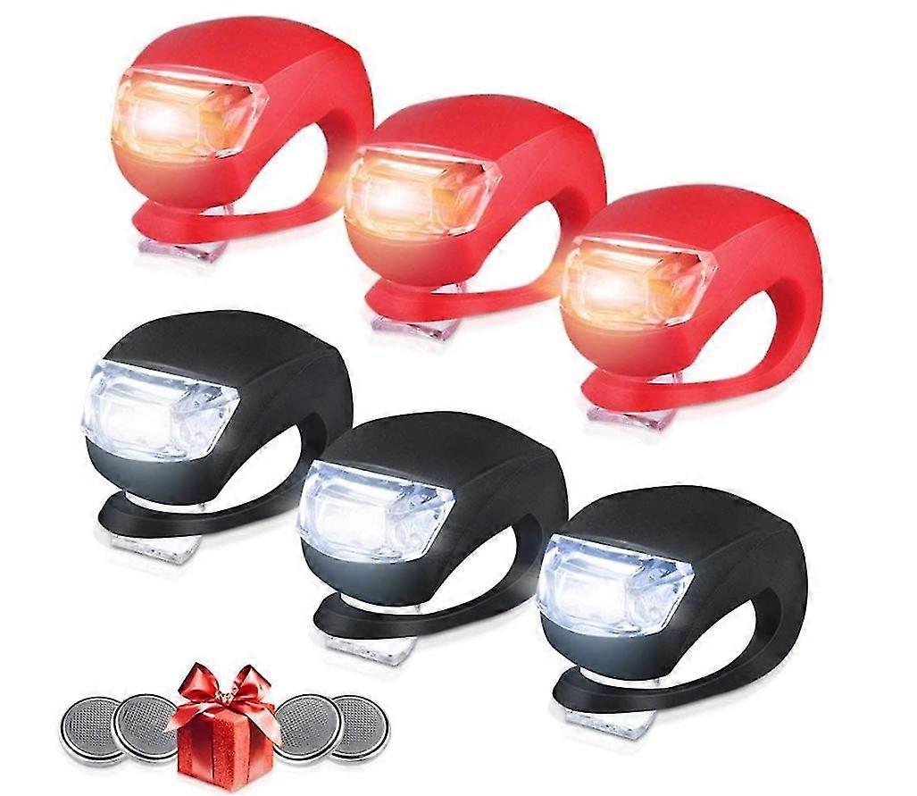 Set of 6 Bike Lights Front and Back, LED Clip-On Silicon Bicycle Lights with Waterproof Silicone Housing