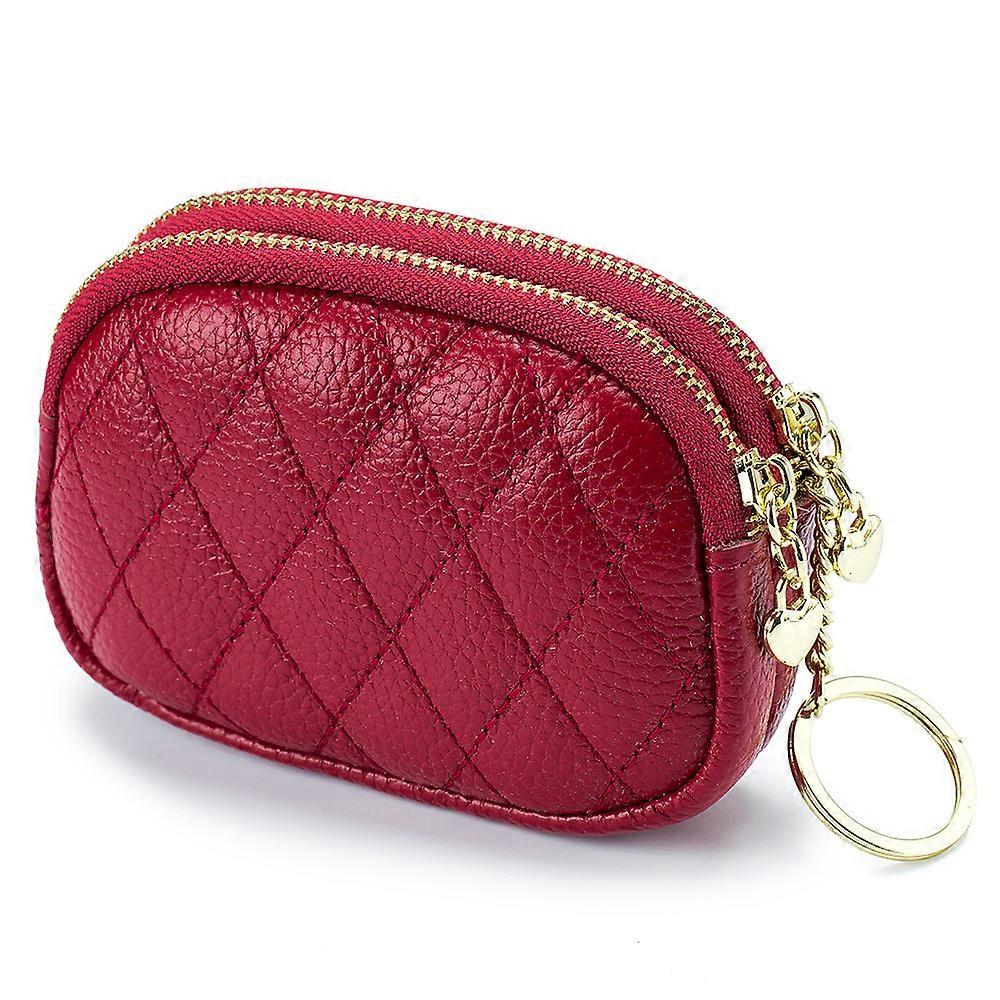 Rfid Credit Card Holder For Women Small Leather Zipper Card Case Wallet With Removable Keychain Red