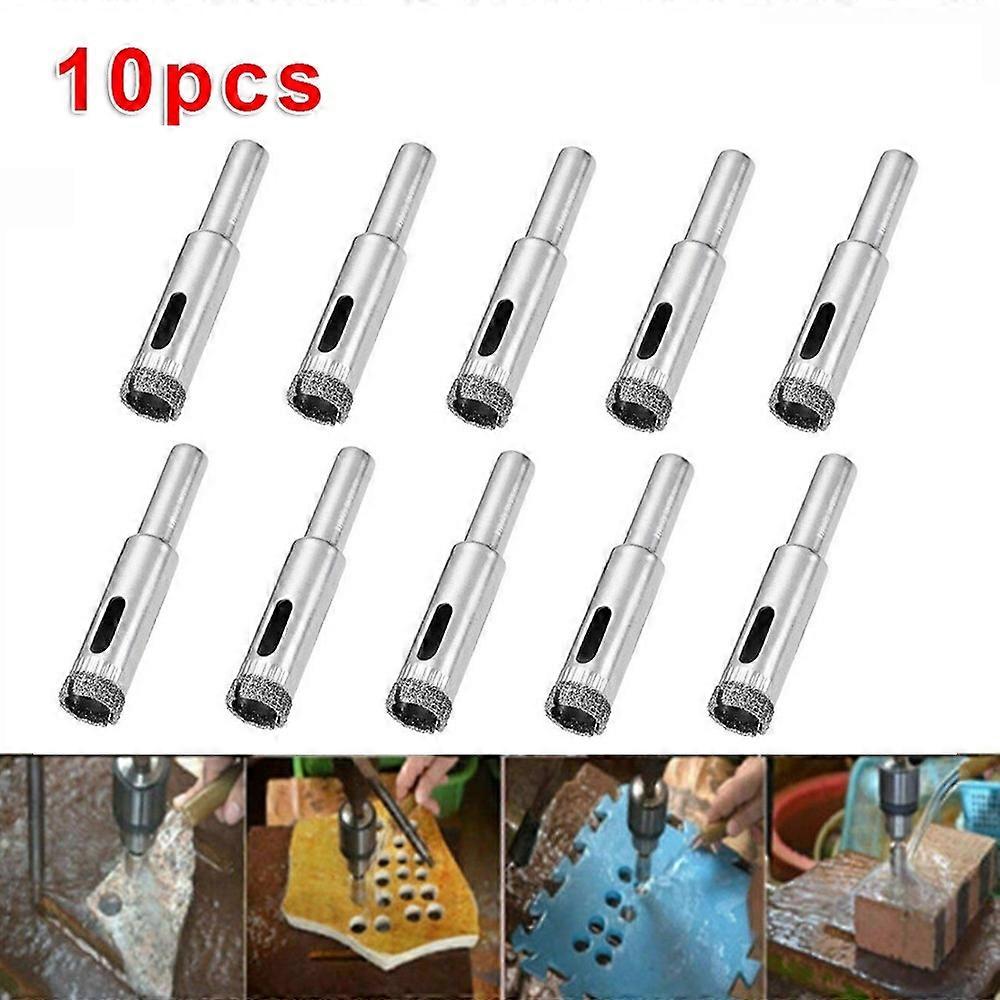 10pcs Ceramic Drill Bits Tile Marble Plastic Sheets Silver Diamond Coated Outside Diameter 10mm