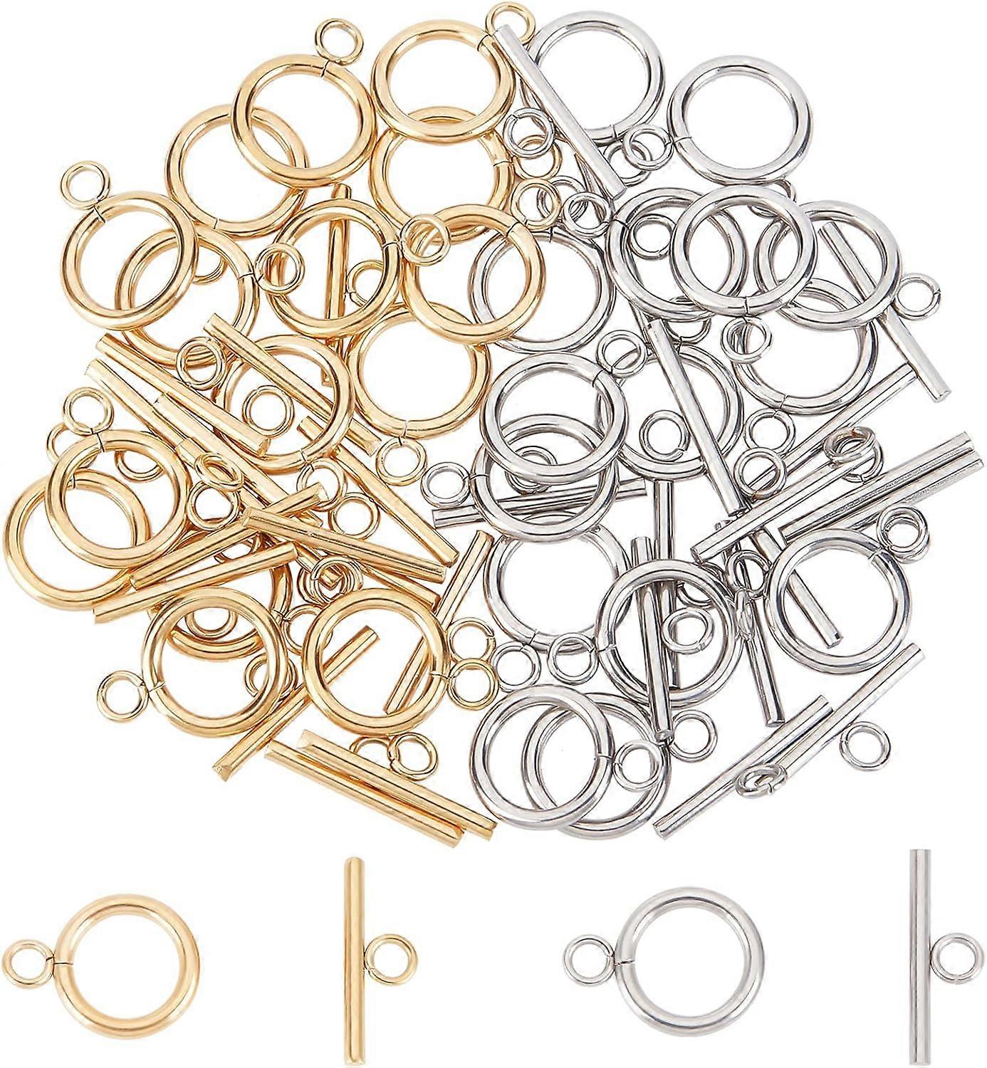 40 Sets 2 Colors Toggle Clasps Ring Toggle Connectors Gold Stainless Steel and IQ Stainless Steel Toggle Clasps and T Clasps for Jewelry Making