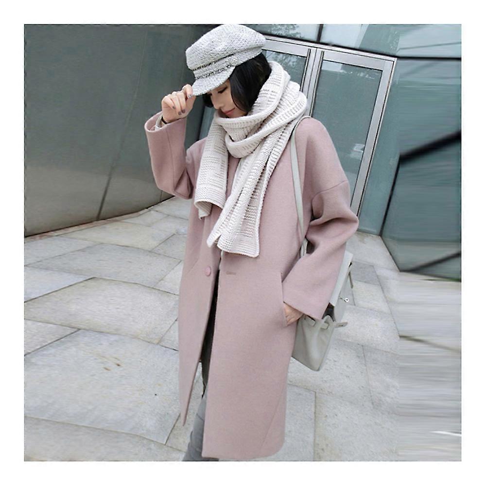 Solid Color Long Sleeve Coat Woman Middle Long