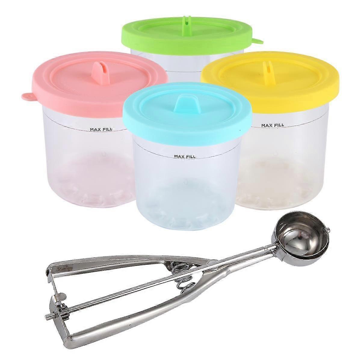 4pack For Ninja Ice Cream Pint Cups Nc299amz Nc300s Series Ice Cream Maker Replacement Storage Jars With Airtight Lids A