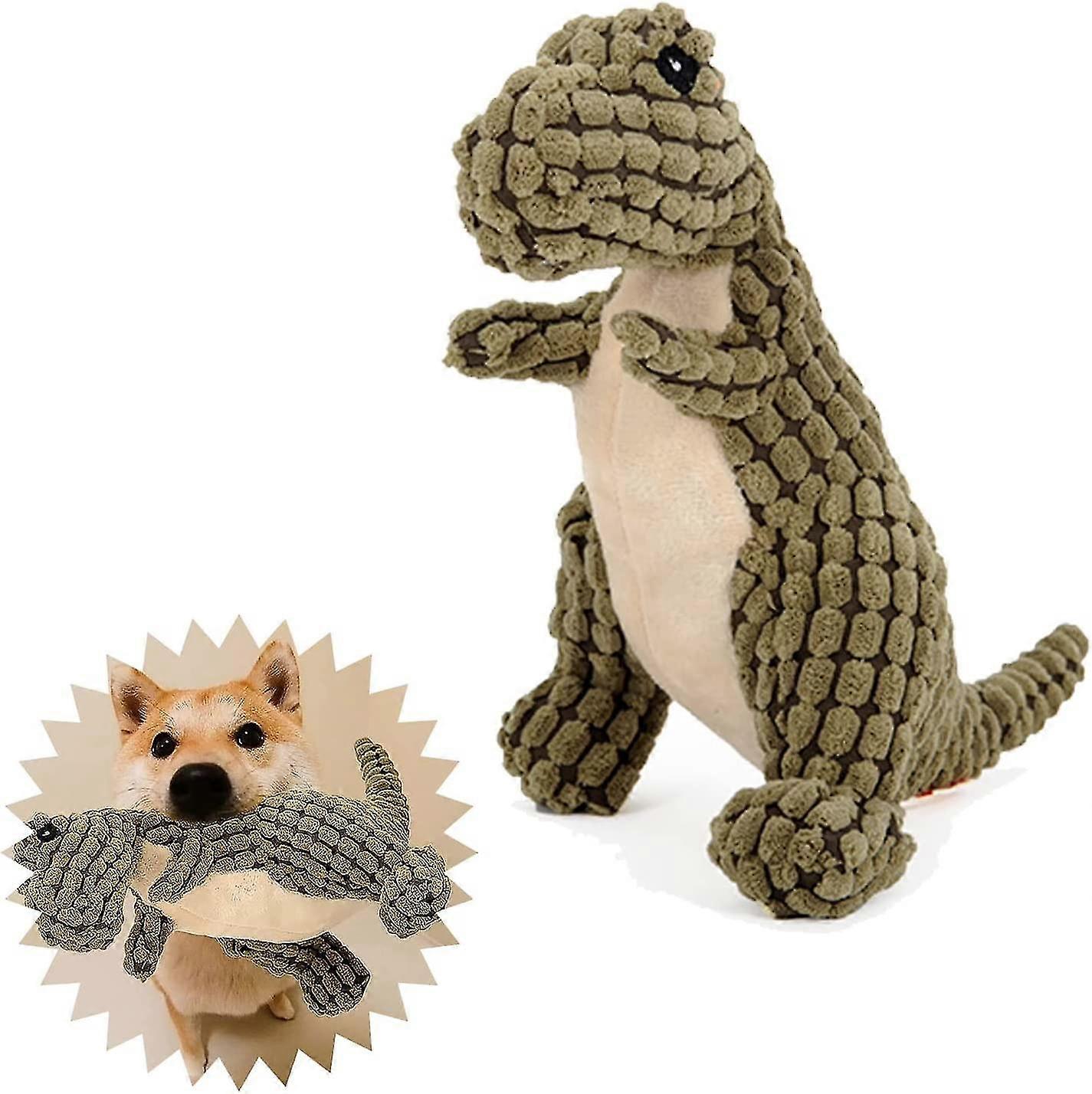 Indestructible Robust Dino, Squeaky Dog Toys For Aggressive Chewers, Unbreakable Stuffed Plush Dog Toy