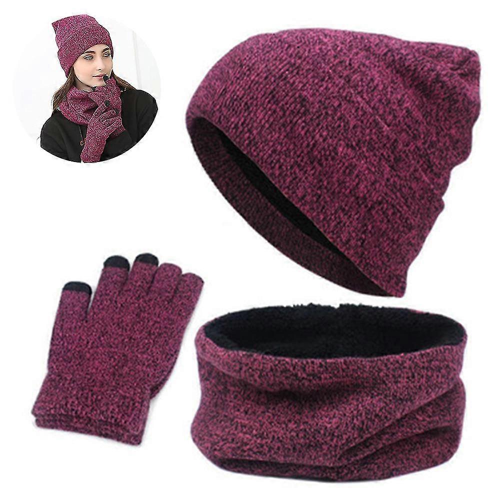 1 Set/ 3 Pcs Winter Hat Scarf Gloves Set For Men And Women, Beanie Gloves Neck Warmer Set With Warm Knit Fleece Lined