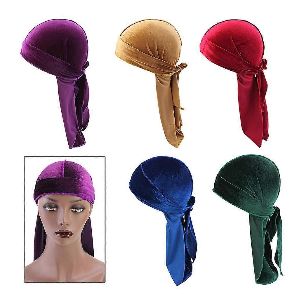 5x 남여 공용 벨벳 반다나 Durag 모자 실크 해적 모자 랩 모자