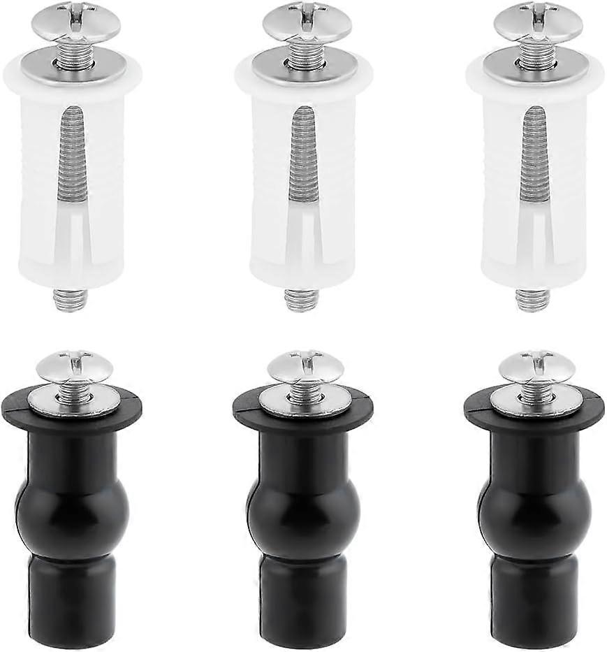 6 Sets 2 Colors Stainless Steel Universal Toilet Seat Bolts Screws Set Hinge Bolts with Plastic Plug Nut and Shim Toilet Hardware Replacement for Top