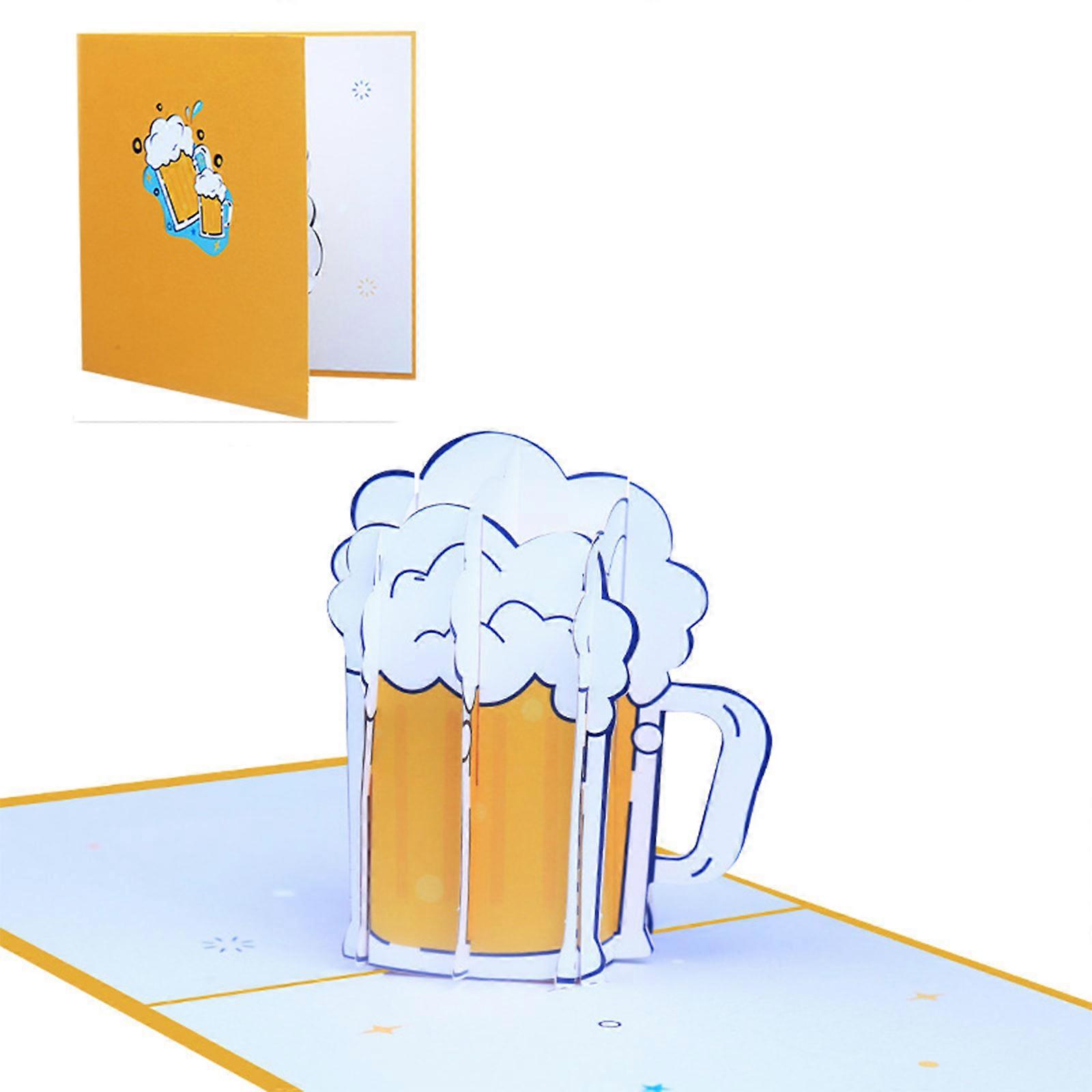 3D for Pop Up Father's Day Card Beer Mug Blessing Message Greeting Cards for Husband Son Dad Grandfather Men Surprise Gi