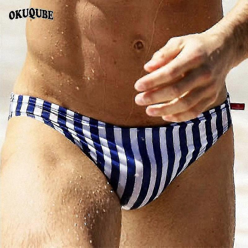 2pcsmen Swimsuit Striped Blue Red Black Swimwear Man Drawstring Swimming Suit Beachwear Elastic Quick Dry Breathable Swim Briefs Man