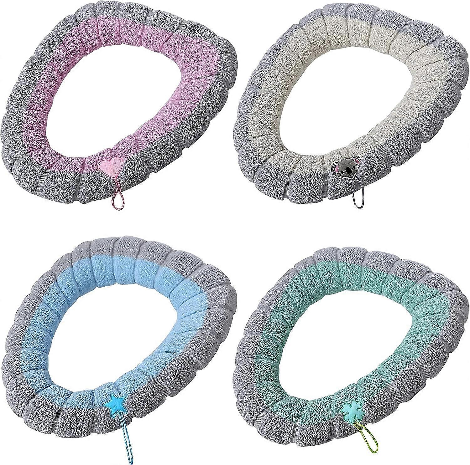 4 Pack Toilet Seat Covers with Handle - Thick Bathroom Toilet Seat Cushion - Soft, Thick, Stretchy, Washable, Fits All Oval Toilet Seats