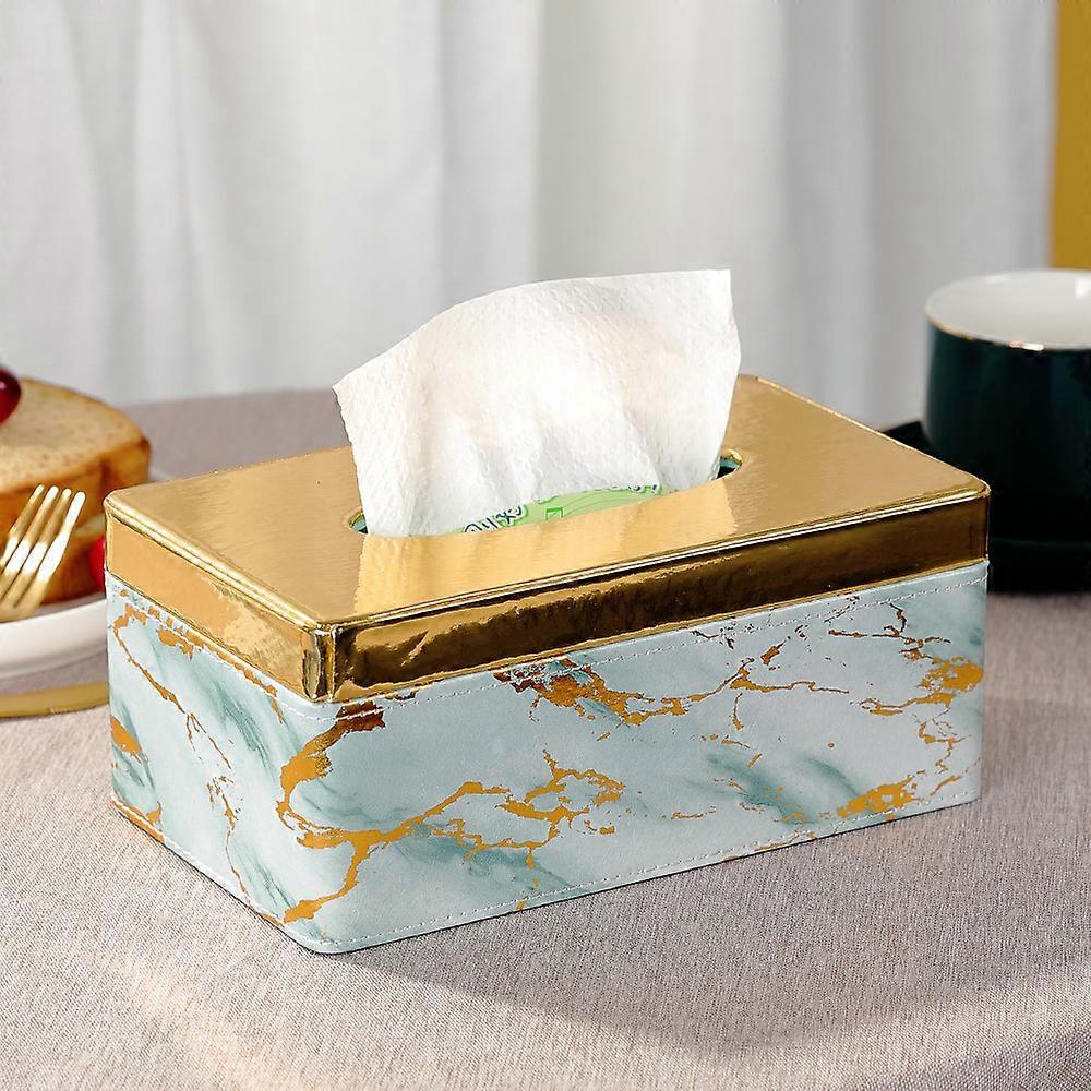 Tissue Box Cover, Modern Rectangular Tissue Box Case Holder (Green Marble Pattern)