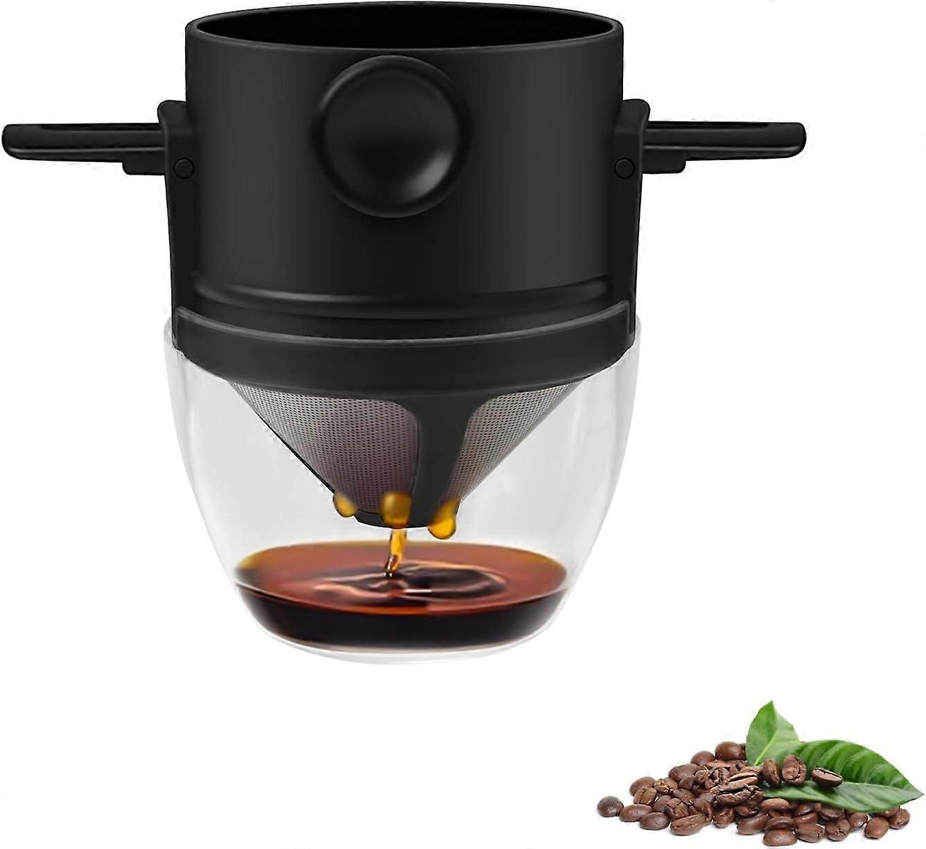 Reusable Coffee Filter (with Bottom Tray) 1-2 Cup Stainless Steel Permanent Paperless Tea Filter for Home, Office and Travel