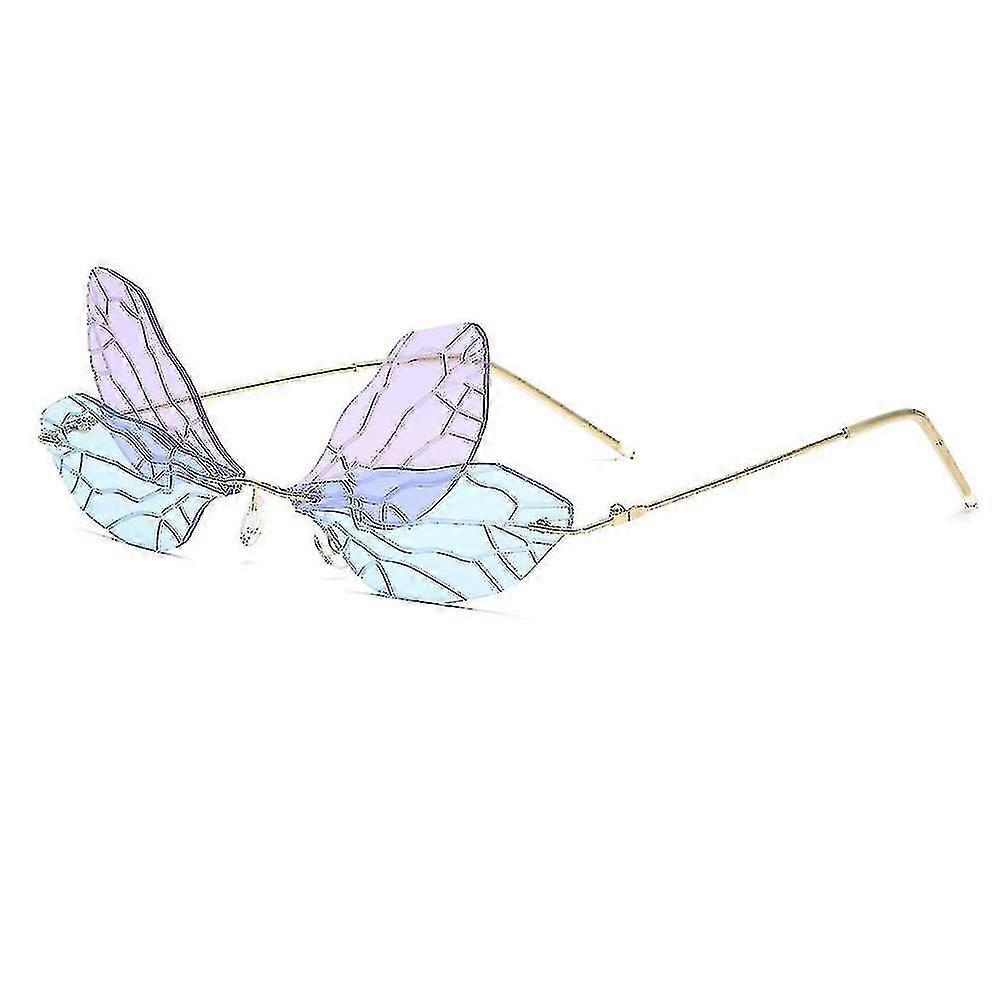 Butterfly Pattern Rimless Metal Frame Sunglasses