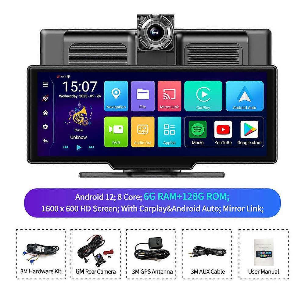 10.26'' 4G Android 12 Bil DVR Trådlös CarPlay Android Auto Dash Cam ADAS GPS AUX U Disk Navigering Backspegel Kamera