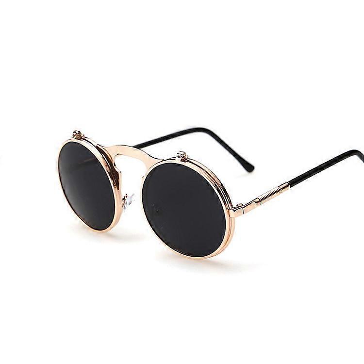 Retro Flip Round napszemüveg Férfi Nő Metal Steampunk stílusú napszemüveg Férfi Nő Dupla kör alakú átlátszó lencsés szemüveg