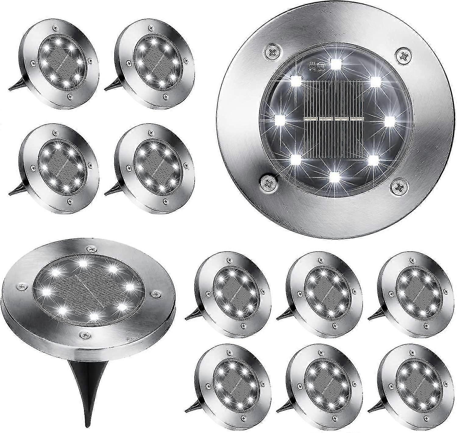 Ground Lights, 12 Pack 8 Led Solar In-ground Lights, Waterproof , Cool White Tw