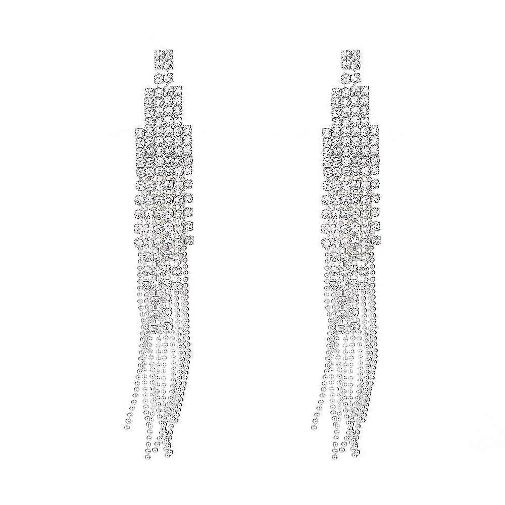 Sparkling Rhinestone Tassel Earring Charming Crystals Statement Ear Dangler For Party