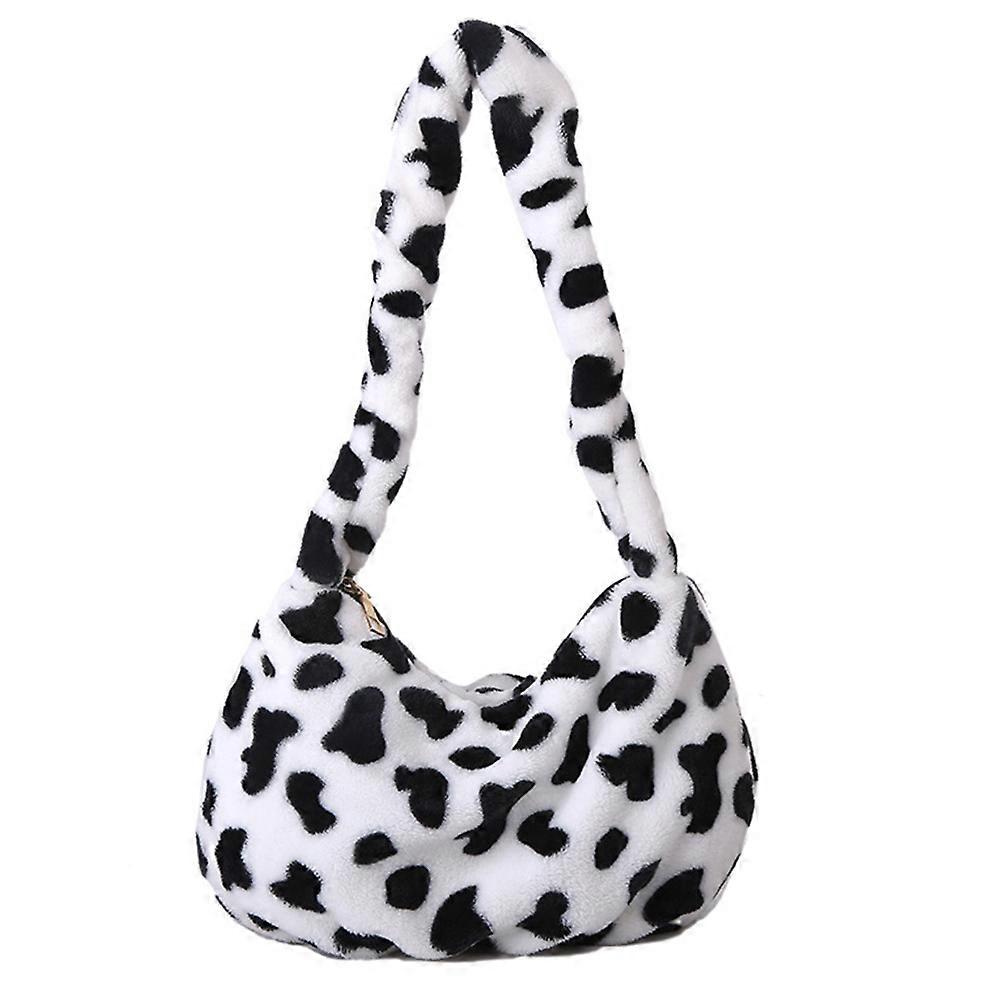 1 Pc Plush Shoulder Bag Cow Pattern Handbag Fashion Woman Bag (Assorted Color)