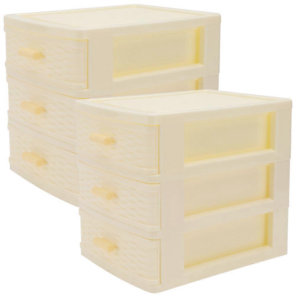 2Pcs Drawer Type Storage Boxes Three-layer Storage Cases Desktop Dresser Organizers