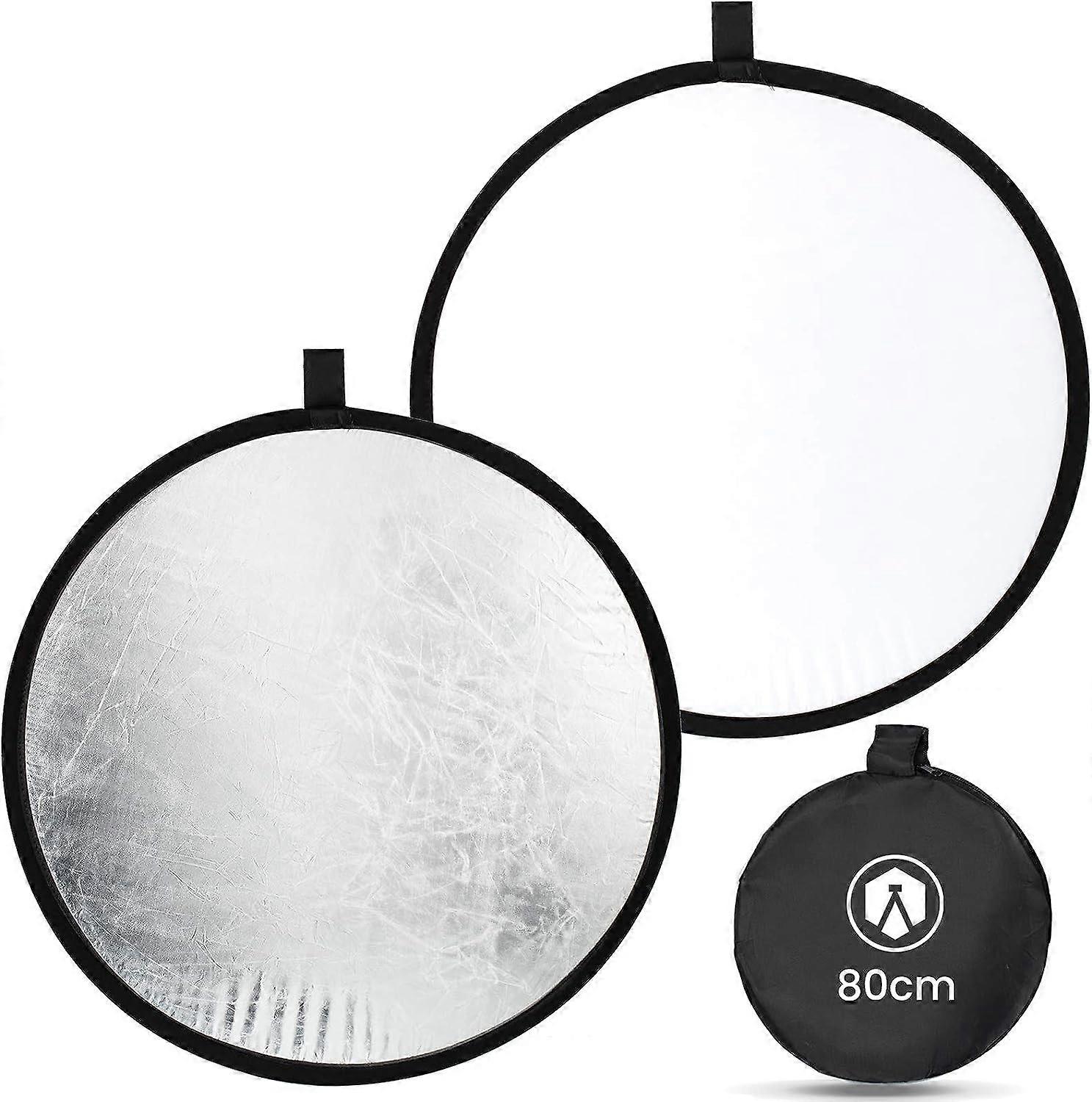 2-in-1 Photography Reflector - 80cm Foldable Silver White Light Diffuser for Camera Studio Lighting