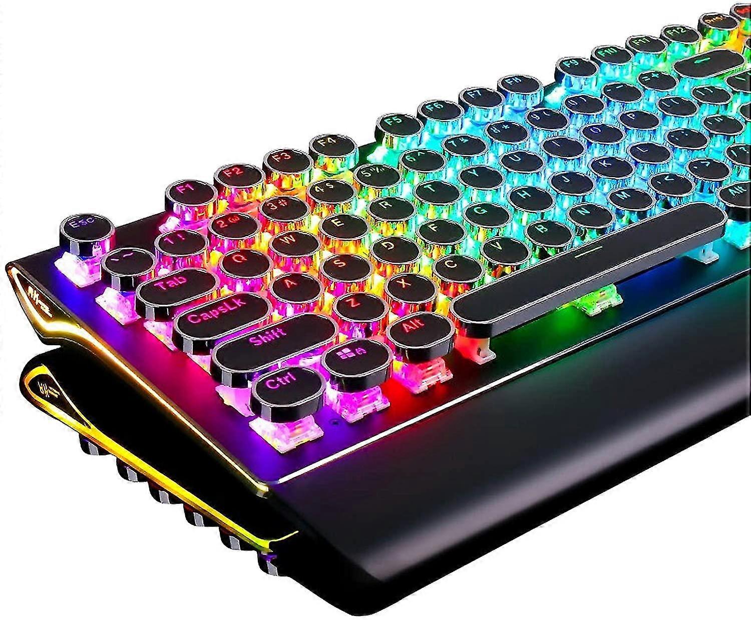 Typewriter Style Mechanical Gaming Keyboard With Real Rgb Backlit Foldable Wrist Rest 108-key