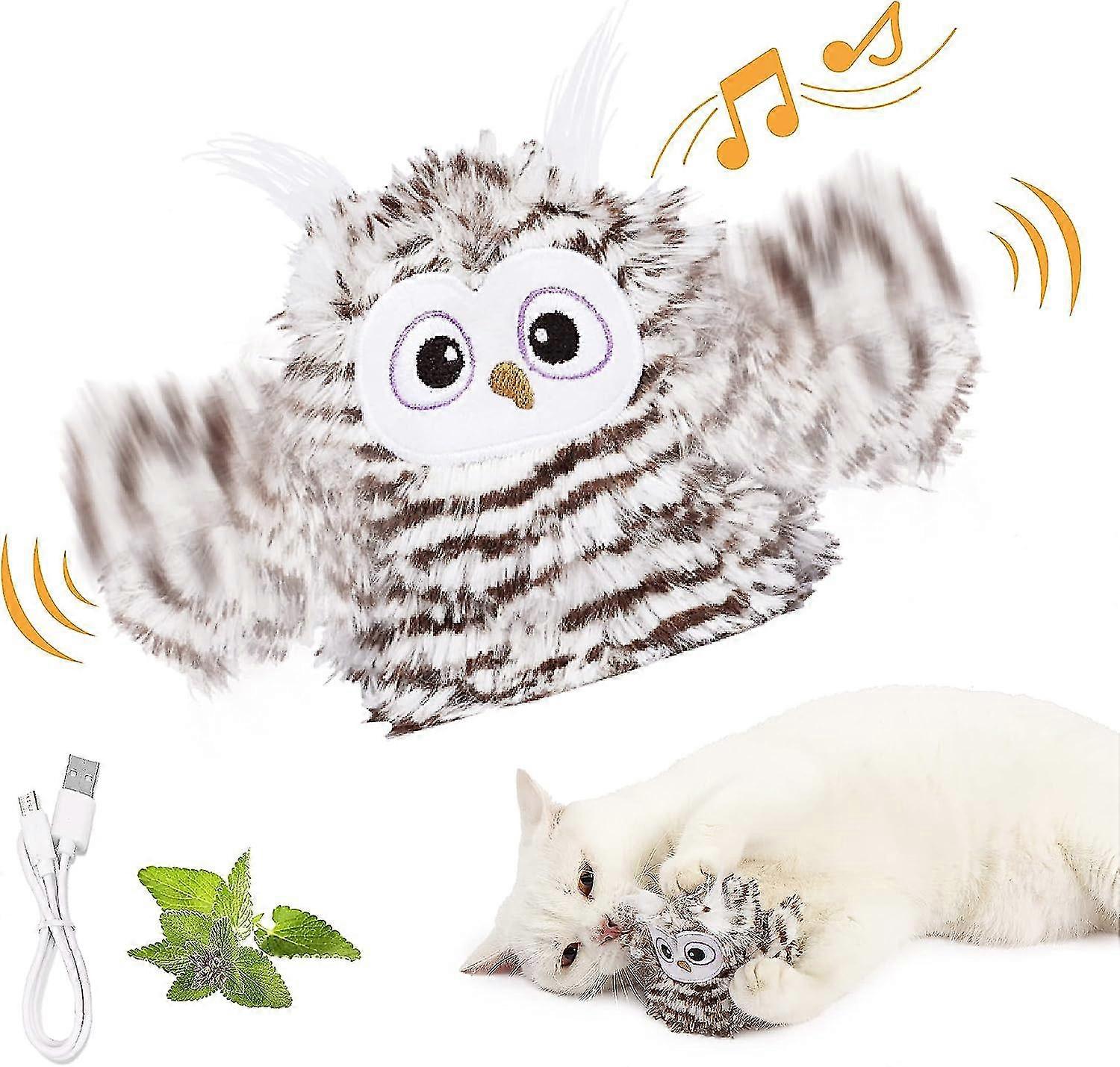 Interactive Flapping Wings Owl Cat Toys, Automatic Chirping Owl Cat Toy Prevent Boredom Rechargeable Wings Flying Bird Cat Toys