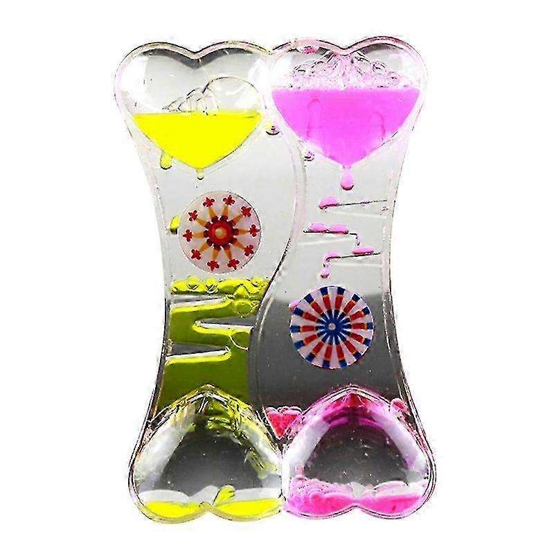 Double Heart Liquid Motion Bubble Drip Oil Hourglass Timer Clock Kids Toy Gift JIKAIX