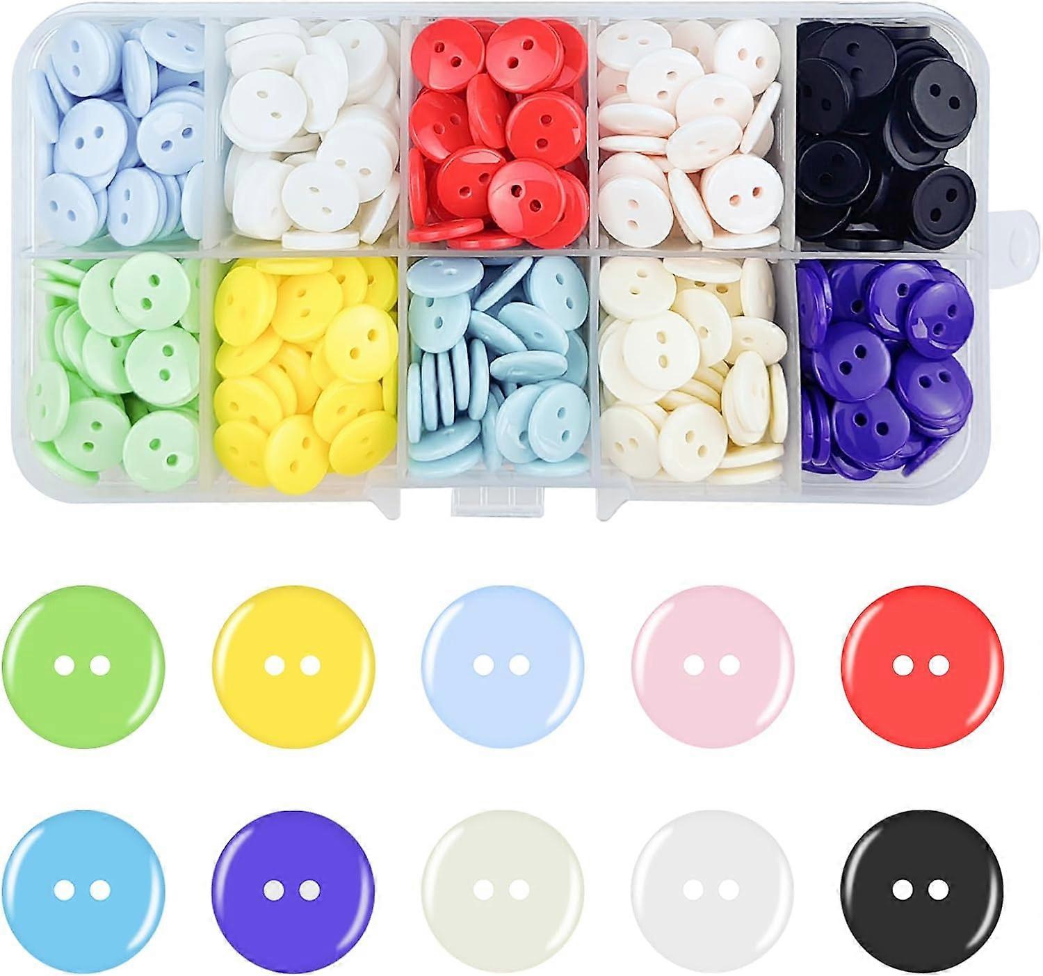 500pcs Colourful Buttons, 2 Hole 10MM Round Resin Button Large Sewing Buttons Craft Buttons with Plastic Storage Box Buttons for Crafting (10MM)