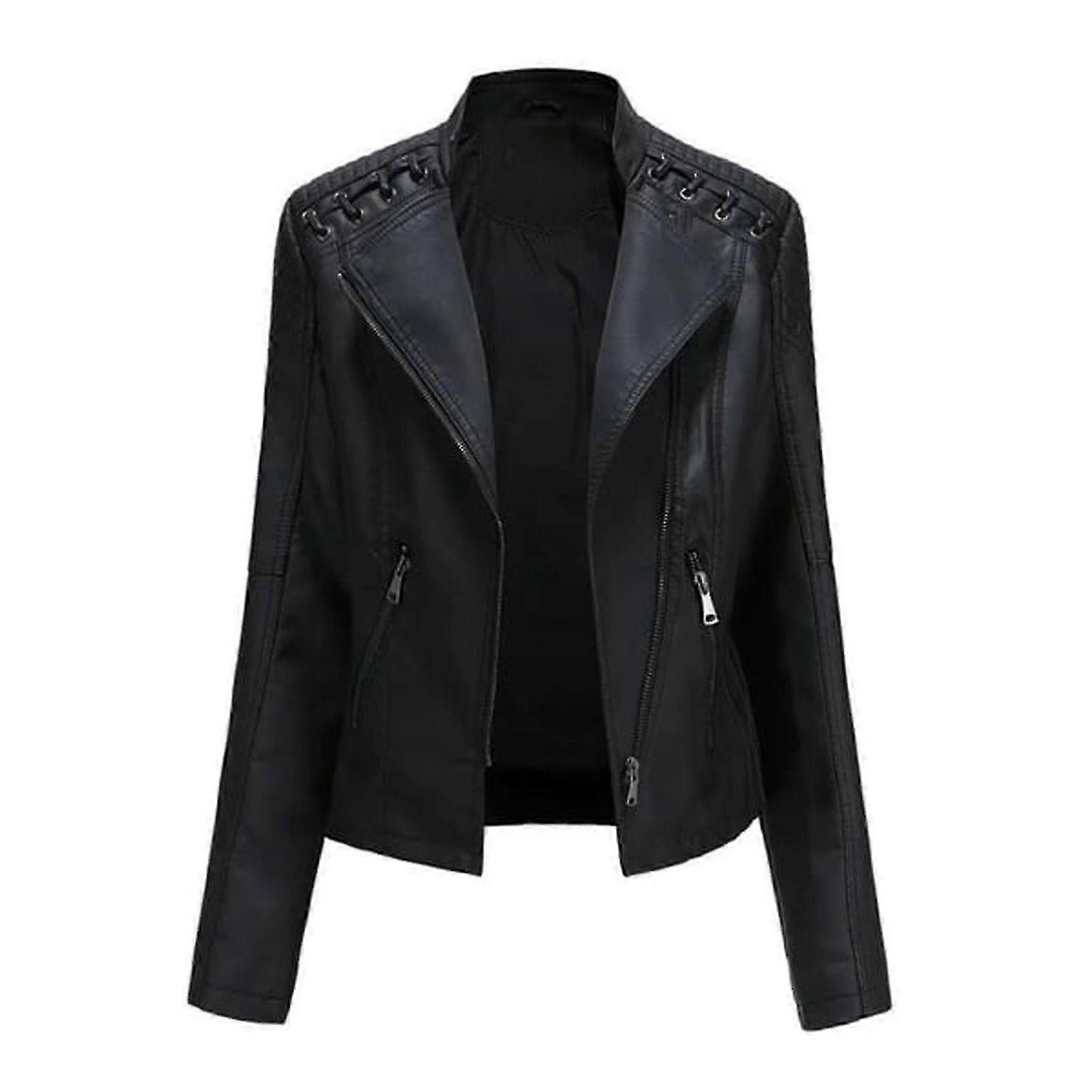 Nya Mode Kvinnor Läderjackor, Damer Mjuk Äkta Läder Slim Classic Biker Jacka snabb