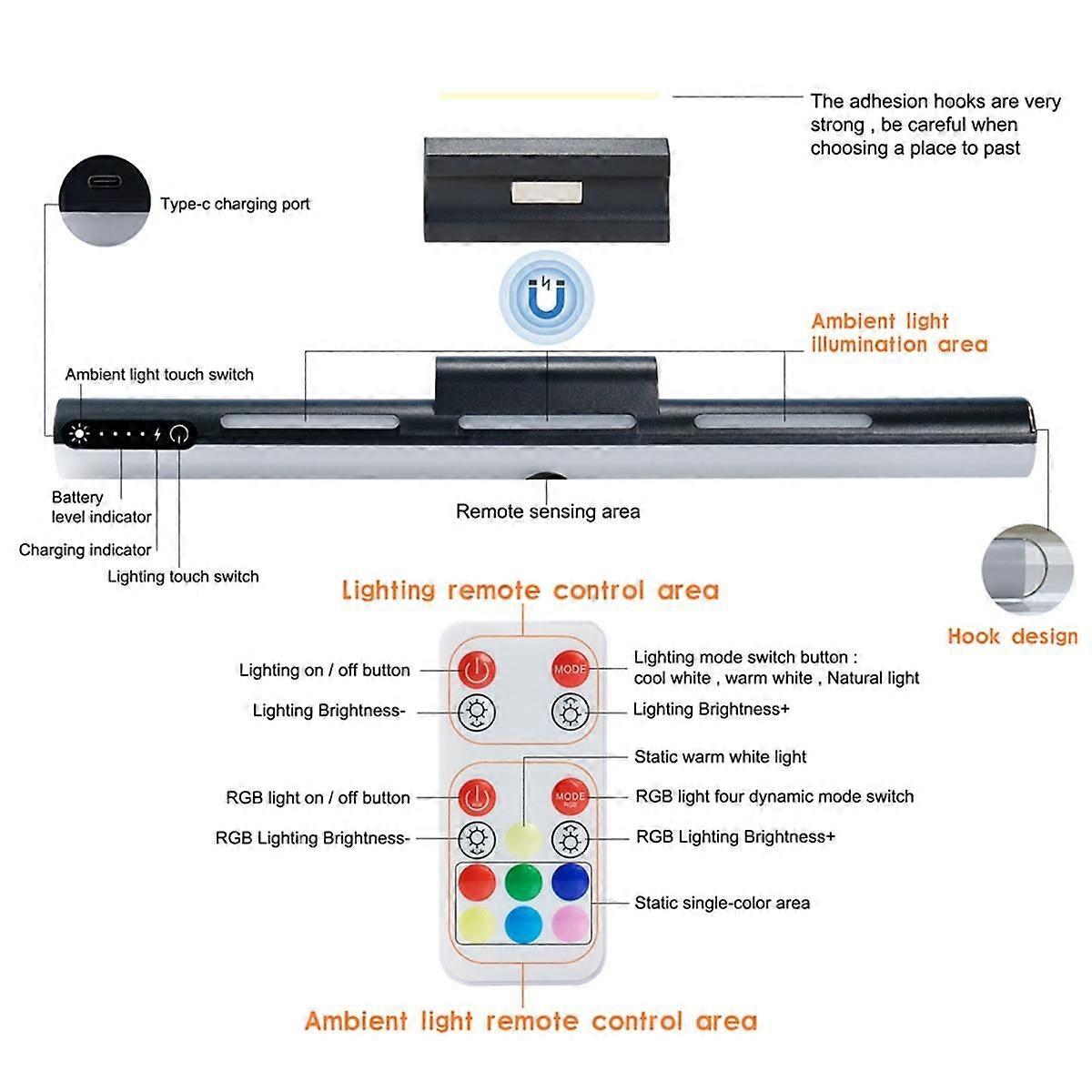 Magnetic Lamp Touch Control Adjustable Color Brightness and Angle Makeup Light Rgb Atmosphere Lamp