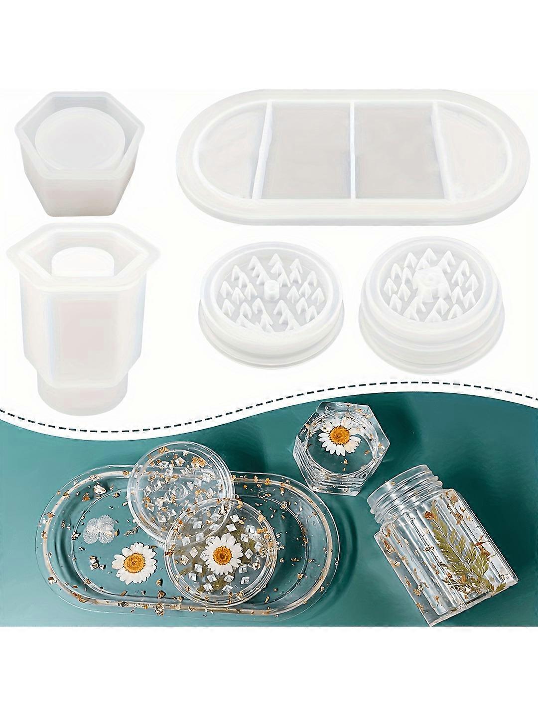 3pcs / סט תבניות שרף סיליקון עם כלי שחיקה, תבנית מגש גלגול שרף, תבנית מיכל שרף עם כיסוי, ערכת כלי יציקת שרף אפוקסי DIY עם Gri