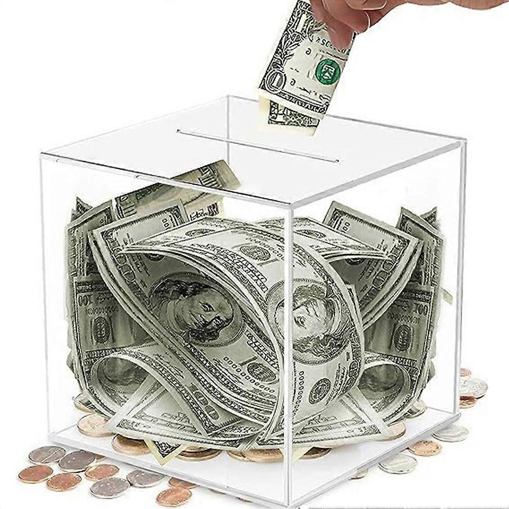 Clear Acrylic Piggy Bank for Adults & Kids, Unopenable Money Saving Box, Must Break to Open, Money Bank for Cash & Coins