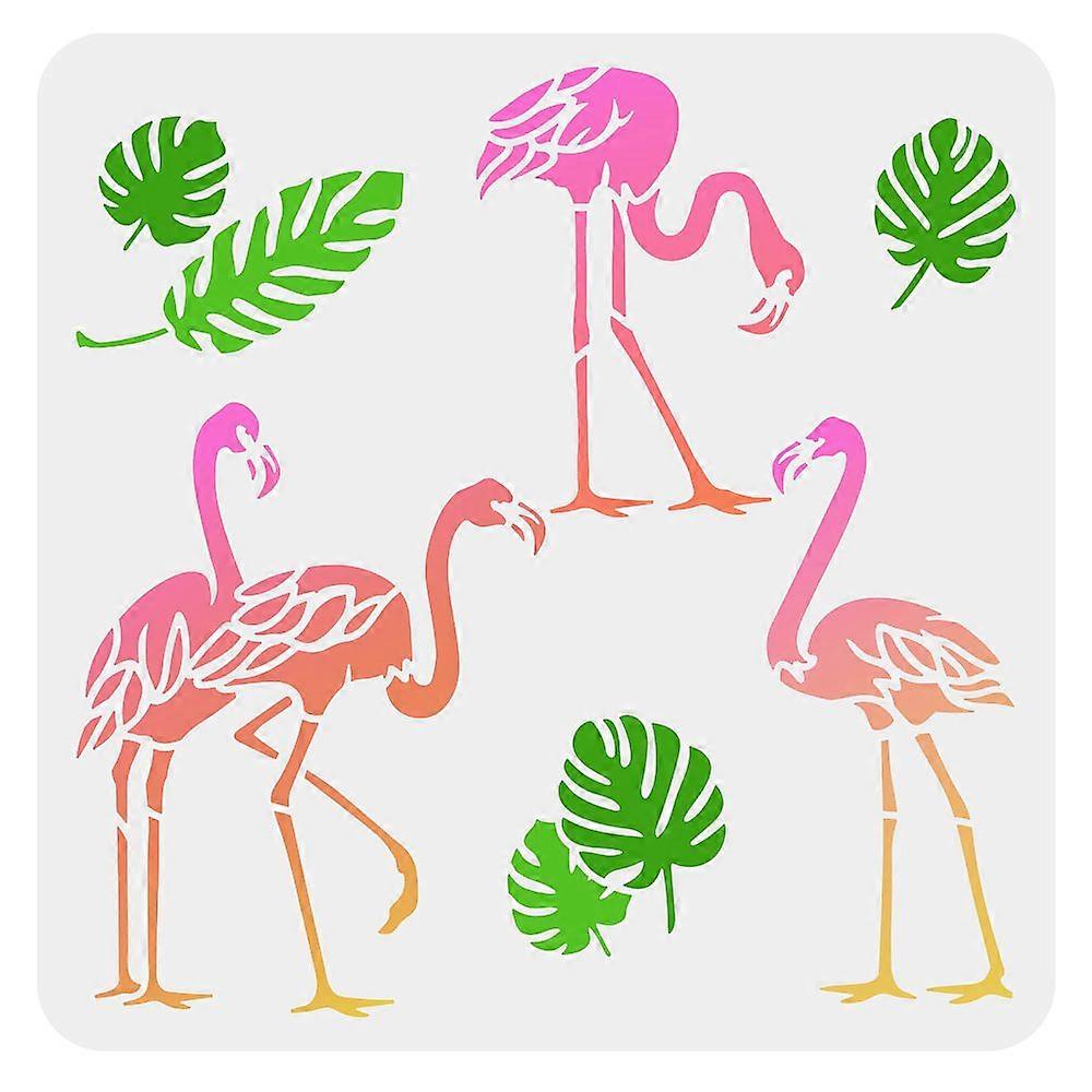 Flamingo Stencils for Painting 11.8x11.8inch Reusable Palm Tropical Leaves and Flamingos Drawing Template DIY Summer Themed Animal Plants Stencil for