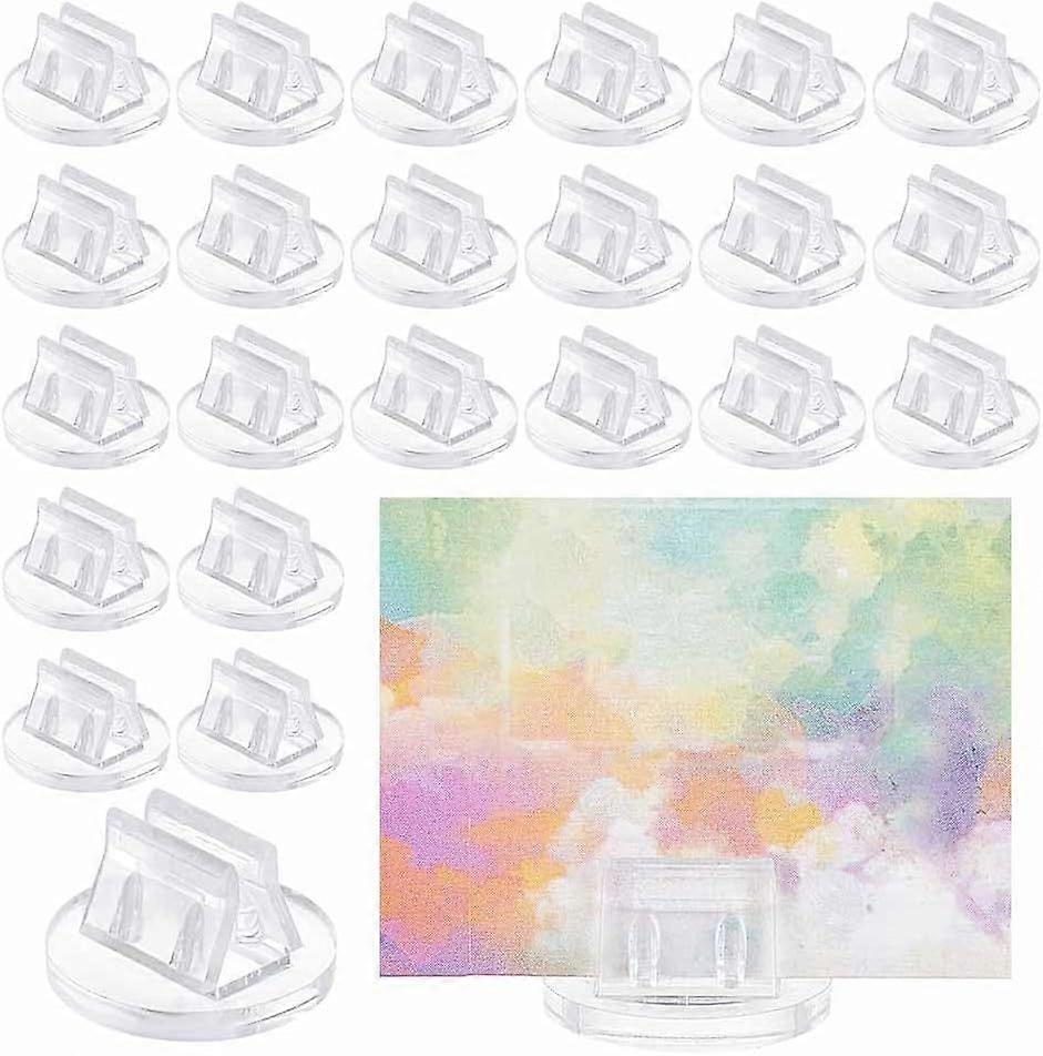 100Pcs Paper Miniature Bases Plastic Business Card Holder Clear Paper Board Clips Game Card Stands 19.5x11mm Card Stands for Table Numbers Place Card