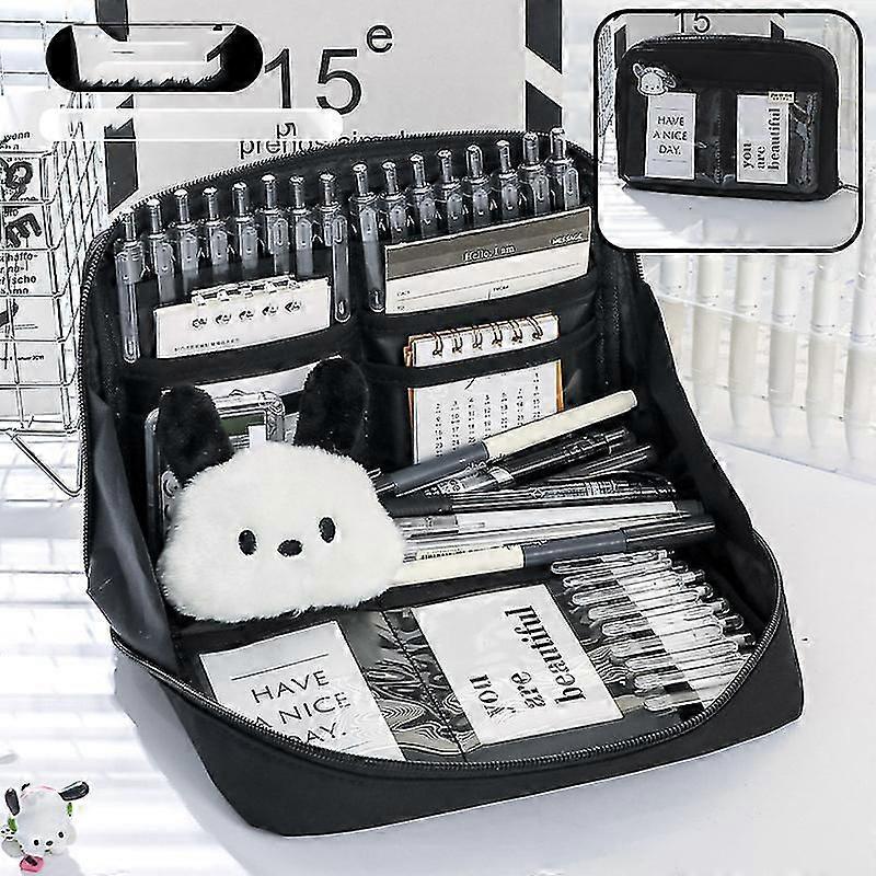 12-layer panda large-capacity pencil case, cute and beautiful pencil case, can hold 100 pens canvas pencil case