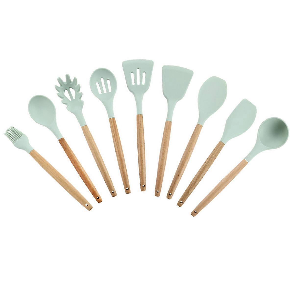 Nonstick-Safe Ergonomic Solid Wood Silicone Kitchen Utensils