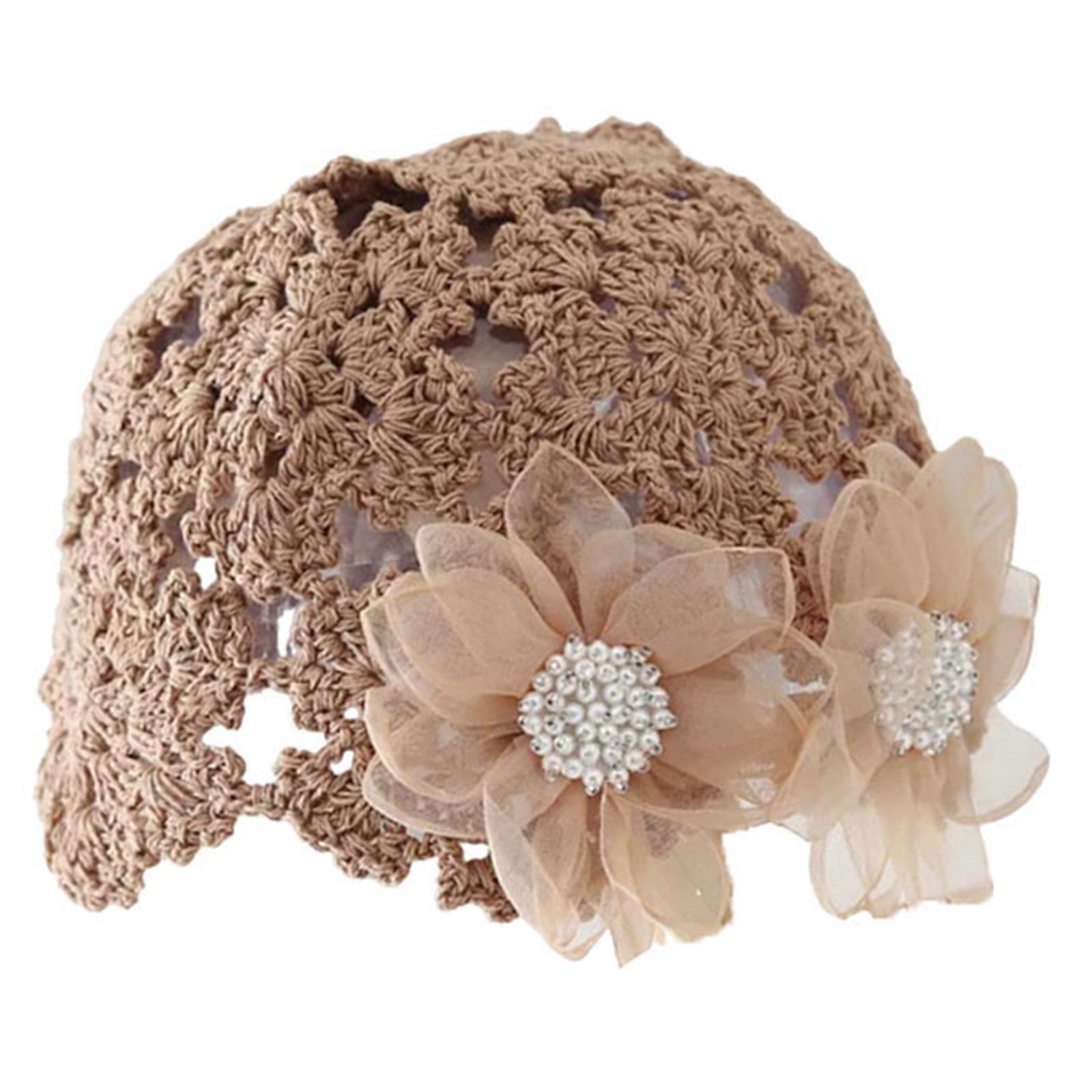 قبعة الكروشيه للسيدة المنسوجة يدويا تول زهرة مخرمة لحفلة موسيقية قبعة عطلة يدوية قبعة مجوفة كاكي