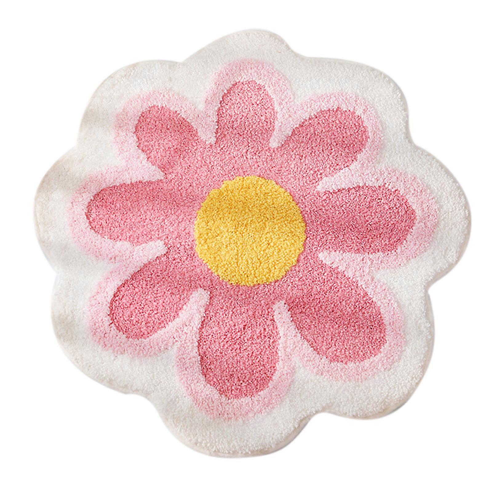 Nordic Style Cute Flower Shape Plush Door Mat Bright Colorful Non Slip Water Absorbent Shower Bath Rug Floor Carpet Pad Pink