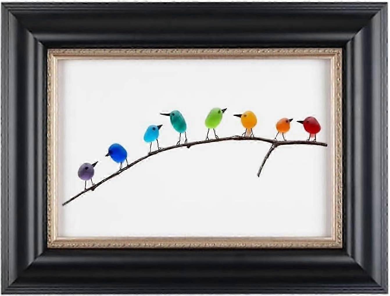 طيور قوس قزح زجاج البحر ، فن زجاج البحر ، صورة زجاج البحر والأخشاب الطافية ، ديكور جدار الطيور قوس قزح ، هدية مثالية لعيد ميلاد عيد الميلاد هالوين-يوجيا-يوجي