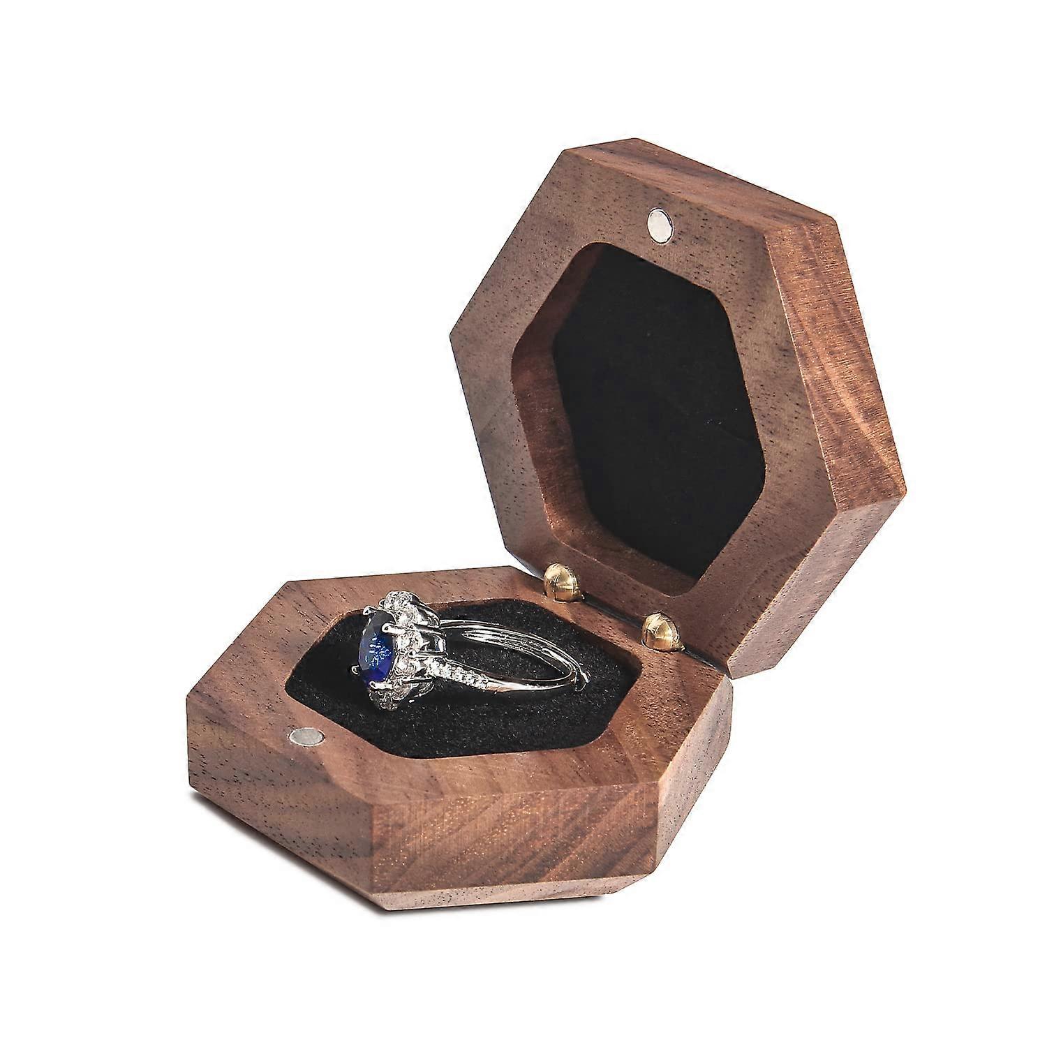Wooden Ring Box for Jewelry Storage and Display, Rustic Style, Handmade, Suitable for Engagement and Wedding Rings