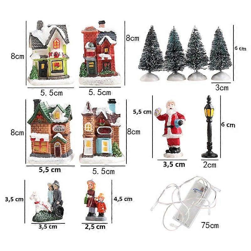Resin LED Christmas Ornaments Set with Santa Claus Snow Pine Tree House View Christmas Decoration for Home