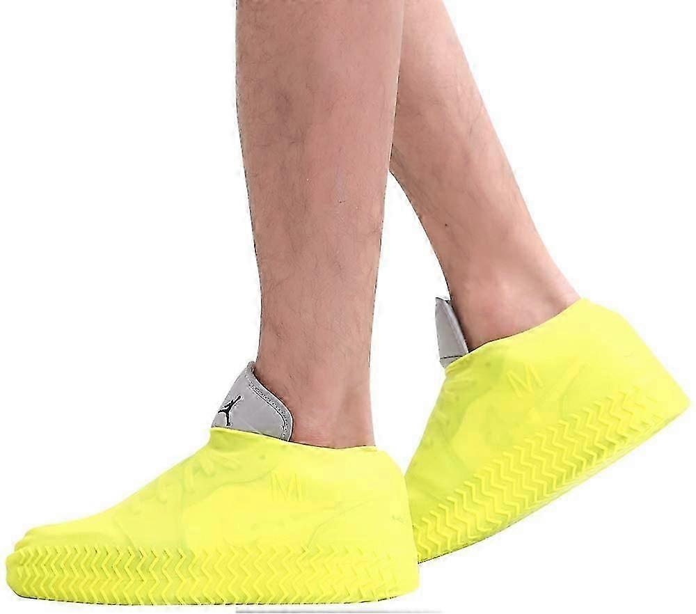 Waterproof Silicone Shoe Cover,Reusable Unisex Shoe Protectors Outdoor with Non-slip Sole for Rainy and Snowy(Medium yellow)