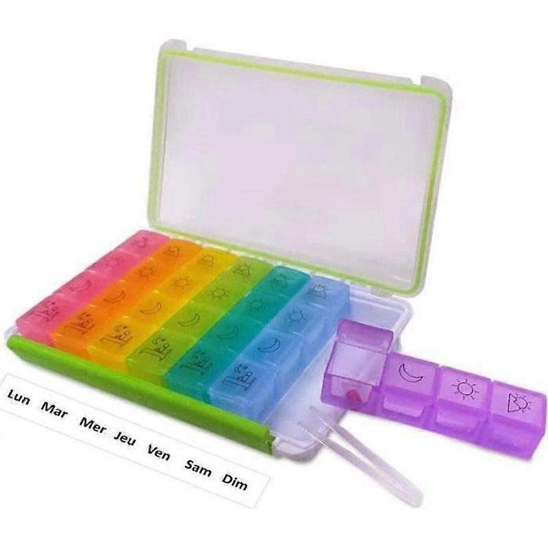 Multicolored Weekly Pill Box - Simple and Visual Organization - 7 Days 28 Compartments